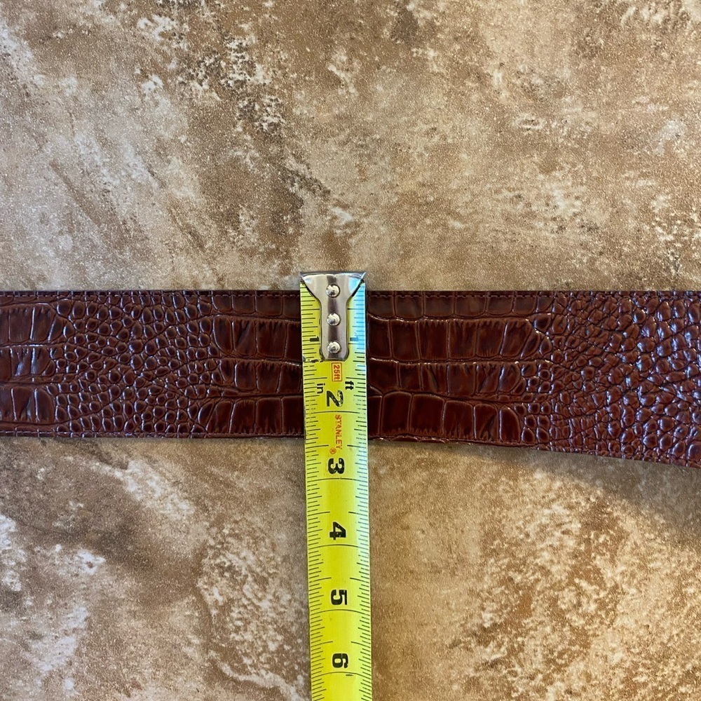 Vintage LES CREATIONS ELITE brown textured leather belt SZ 36 silver buckle Y2K - Picture 8 of 15